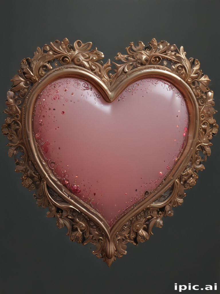 Intricately Designed Heart-Shaped Frame Encasing a Glossy Liquid Center