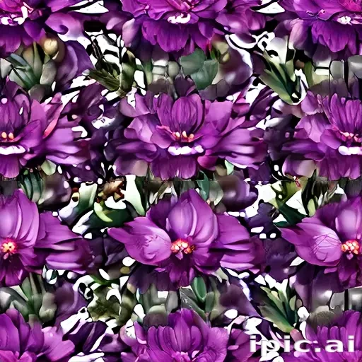 Vibrant Purple Floral Pattern with Lush Greenery and Intricate Details