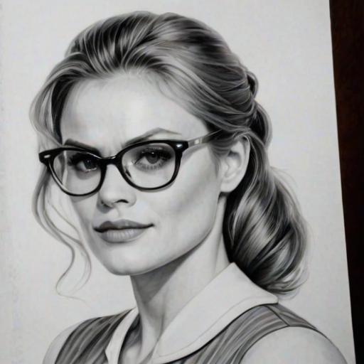 Beauteous Anna Paquin, pencil sketch, portrait of Wonderful woman 1959s in glasses, hair style beatnik, outline, clear lines, fine lines, 8k