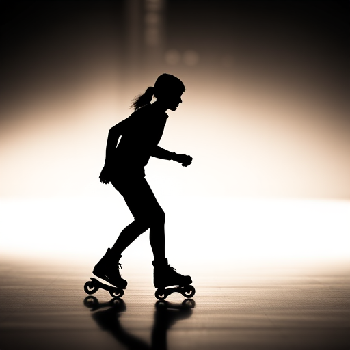 Create a high-resolution silhouette of a person inline skating, shot with a DSLR camera, 50mm lens, aperture f/2.8, ISO 400, in a side view with a blurred background to enhance focus on the subject.
