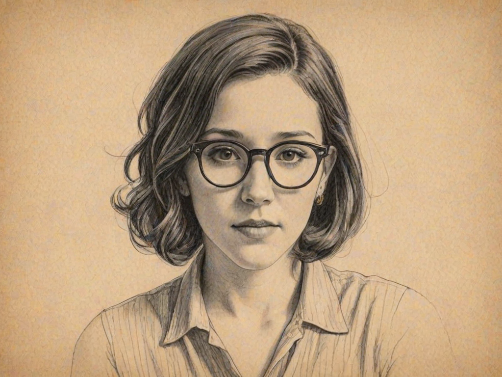 Enticing Shannon Woodward, pencil sketch, portrait of Captivating woman 1932s in glasses, hair style beatnik, outline, clear lines, fine lines, 8k