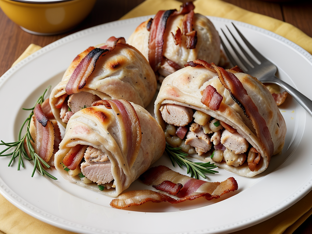 chicken stuffing wrapped in bacon